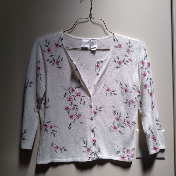 Emma James a Liz Claiborne Company Springtime Floral Sweater Cardigan Size M - Picture 1 of 4